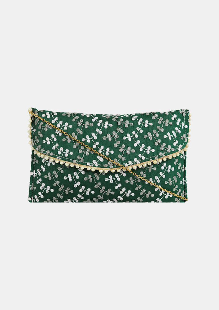 Stylish Green Color Polyester Clutch For Women