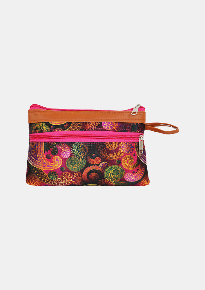 Double Zipper Multicolour Polyester Cosmetic Pouch For Women