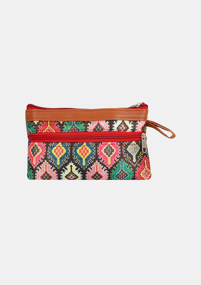 Multicolour Dual Zipper Travel Pouch For Women And Girls