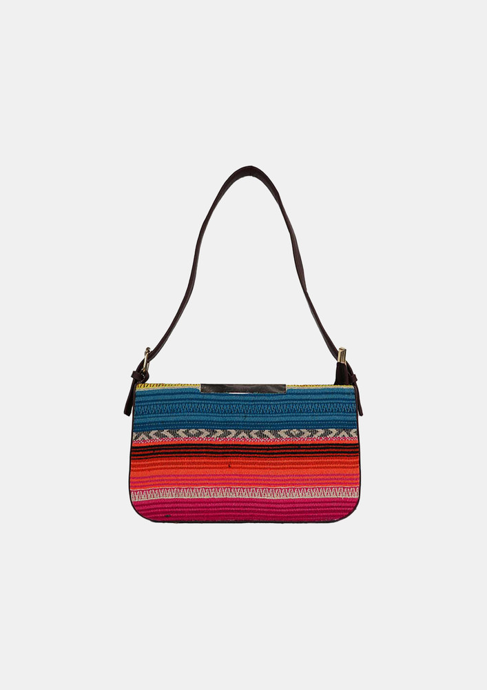 Stylish Multicolour Jacquard Cotton Handbag For Women And Girls