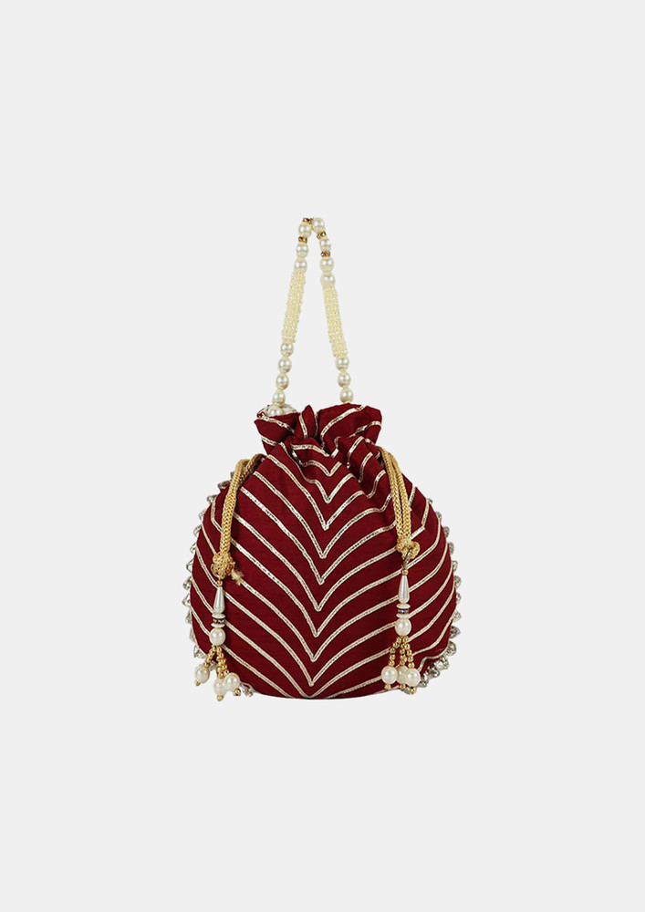 Maroon Color Gorgeous Gotta Lace Potli Bag - A Must-Have For Special Occasions