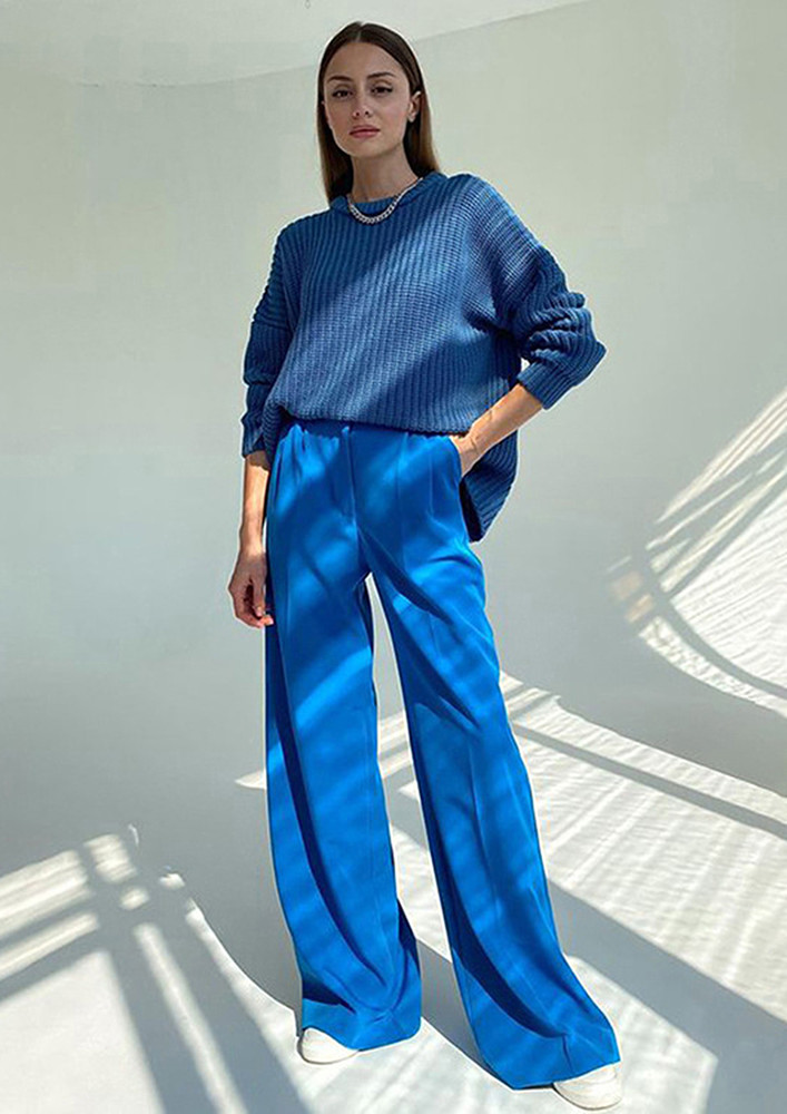 Blue High-waisted Wide Leg Trousers