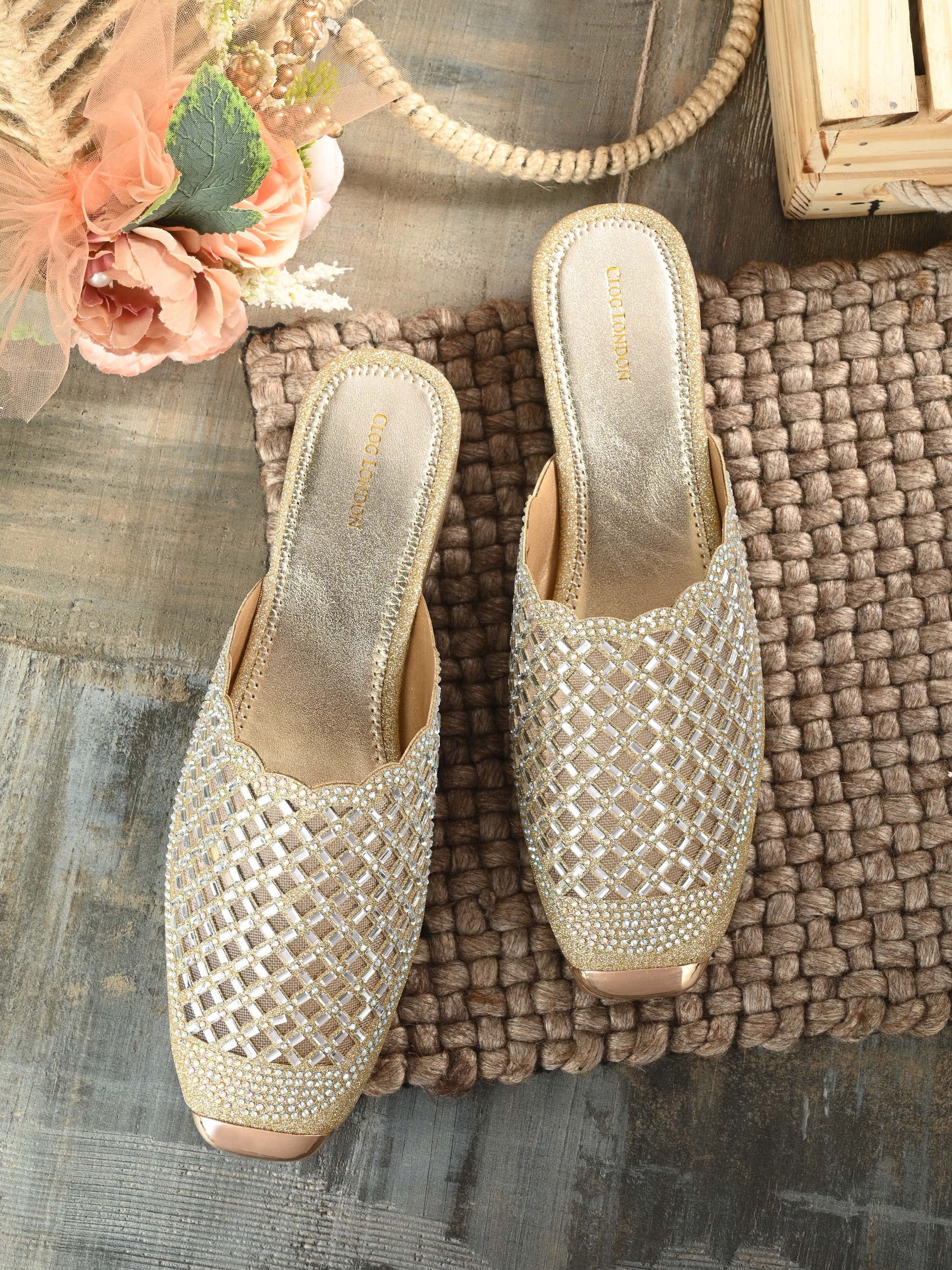 Women Party Wear Mules-Gold-CLF2237-GOLD