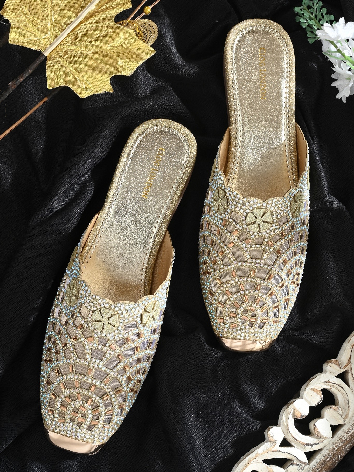 Women Party Wear Mules-Gold-CLF2239-GOLD