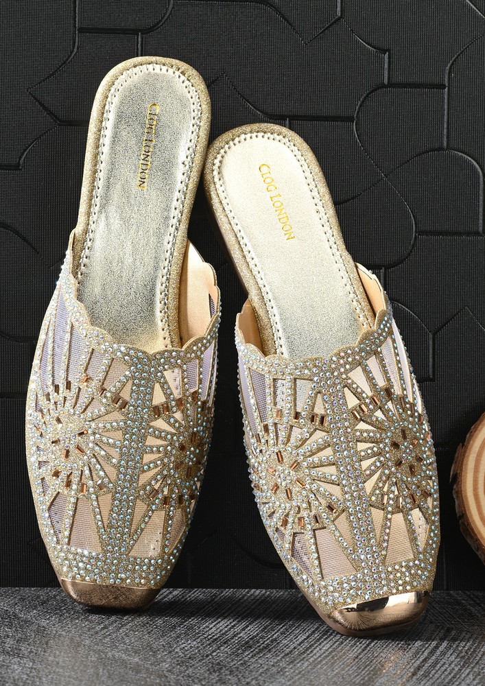 Women Party Wear Mules-Gold-CLF2240-GOLD