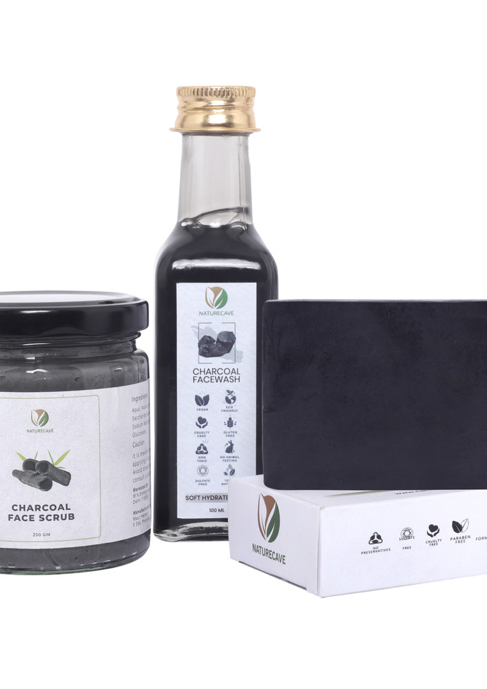 Charcoal Glowing Kit for Skin Activated Charcoal Soap, Charcoal Face Wsah, Charcoal Face Scrub