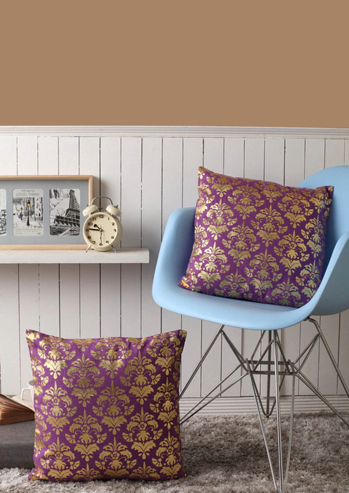 Lushomes Sofa Cotton Cushion Covers Online With  Foil Printed (2 Pcs, Size: 16''x16'') (voilet Eth)