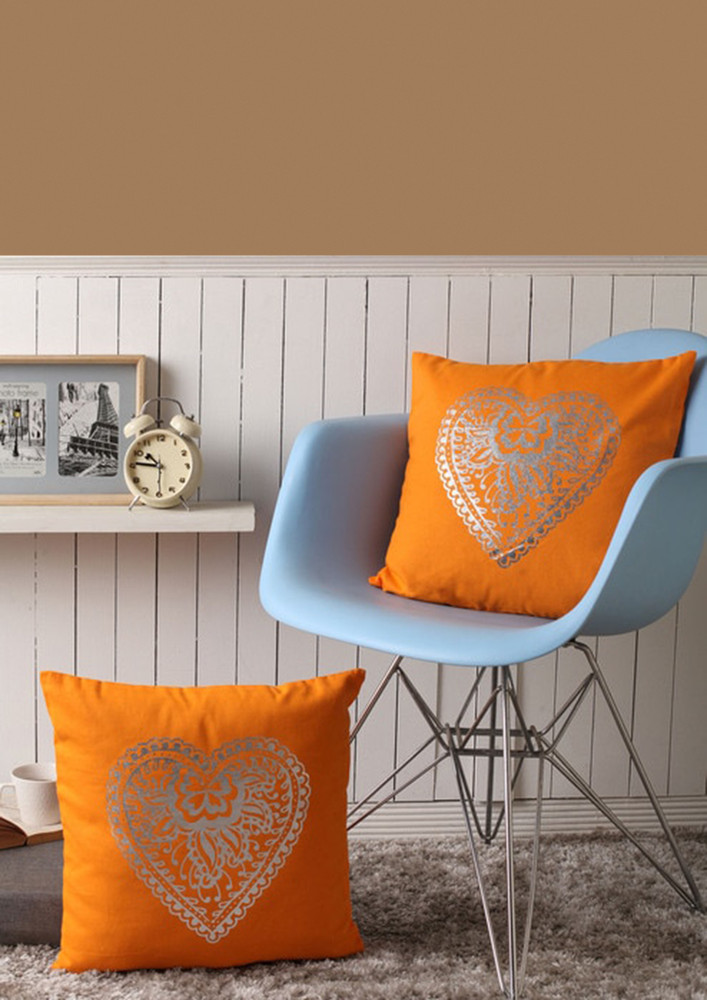 Lushomes Sofa Cotton Cushion Covers Online With  Foil Printed (2 Pcs, Size: 16''x16'') (ethnic Dark Orange)