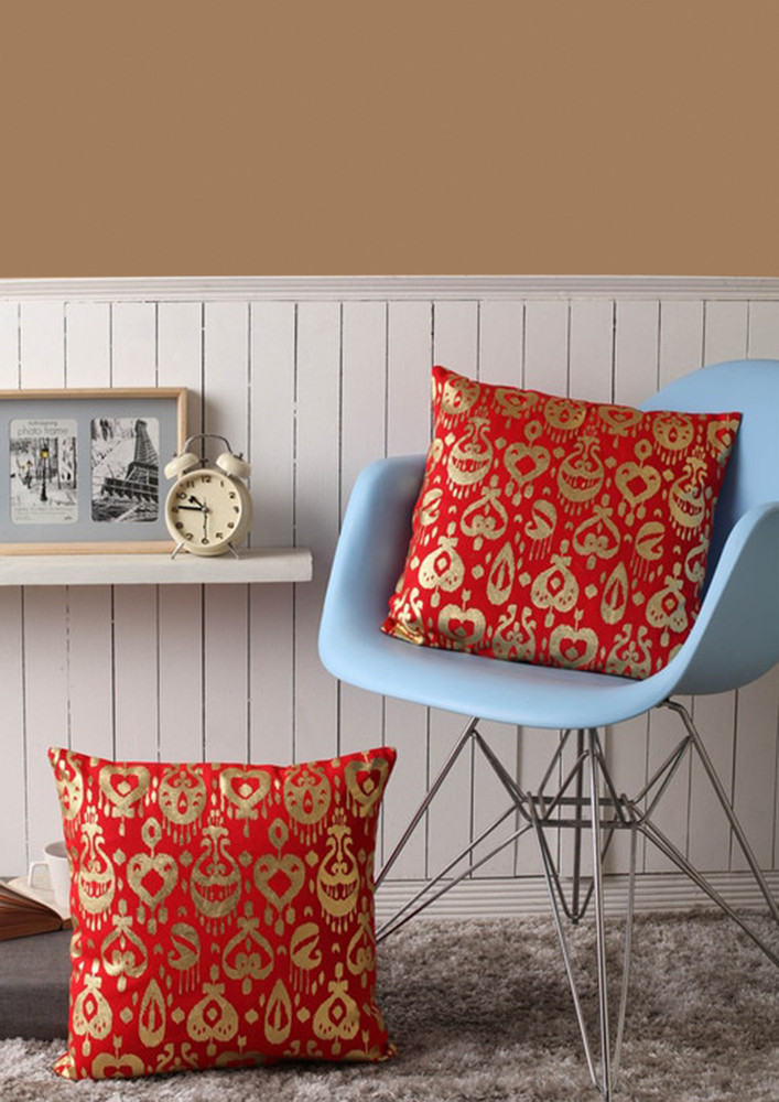 Lushomes Sofa Cotton Cushion Covers Online With  Foil Printed (2 Pcs, Size: 16''x16'') (red Foil)