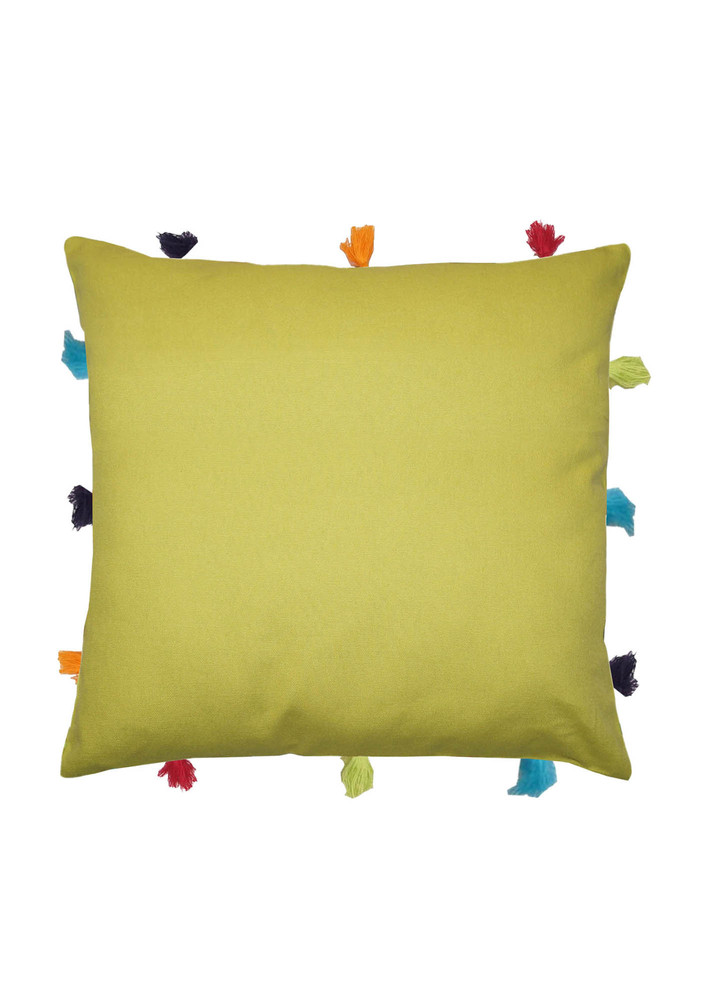 Lushomes Green Sofa Cushion Cover Online With Colorful Tassels (single Pc, 12 X 12 Inches)