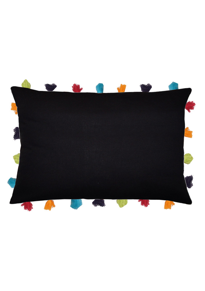 Lushomes Pirate Black Sofa Cushion Cover Online With Colorful Tassels (single Pc, 14 X 20 Inches)