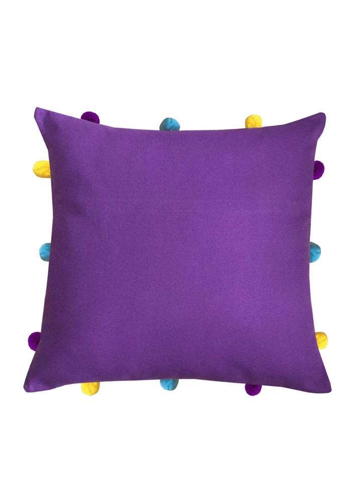 Lushomes Purple Sofa Cushion Cover Online With Colorful Pom Pom (pack Of 1, 12 X 12 Inches)