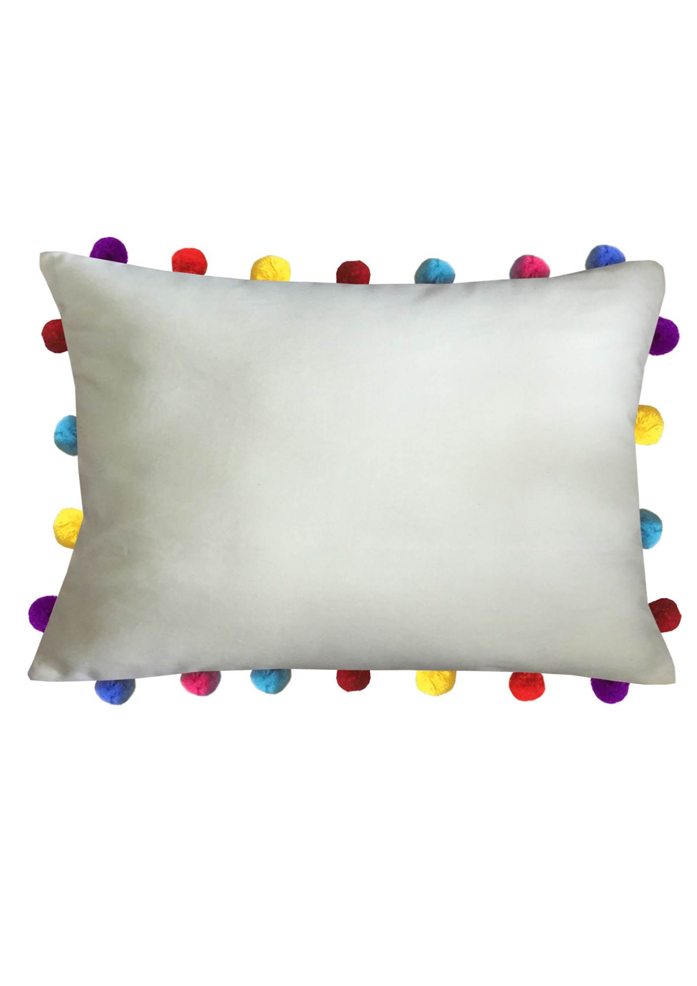 Lushomes Yellow Sofa Cushion Cover Online with Colorful Pom Pom (Pack of 1 pc, 14 x 20 inches)