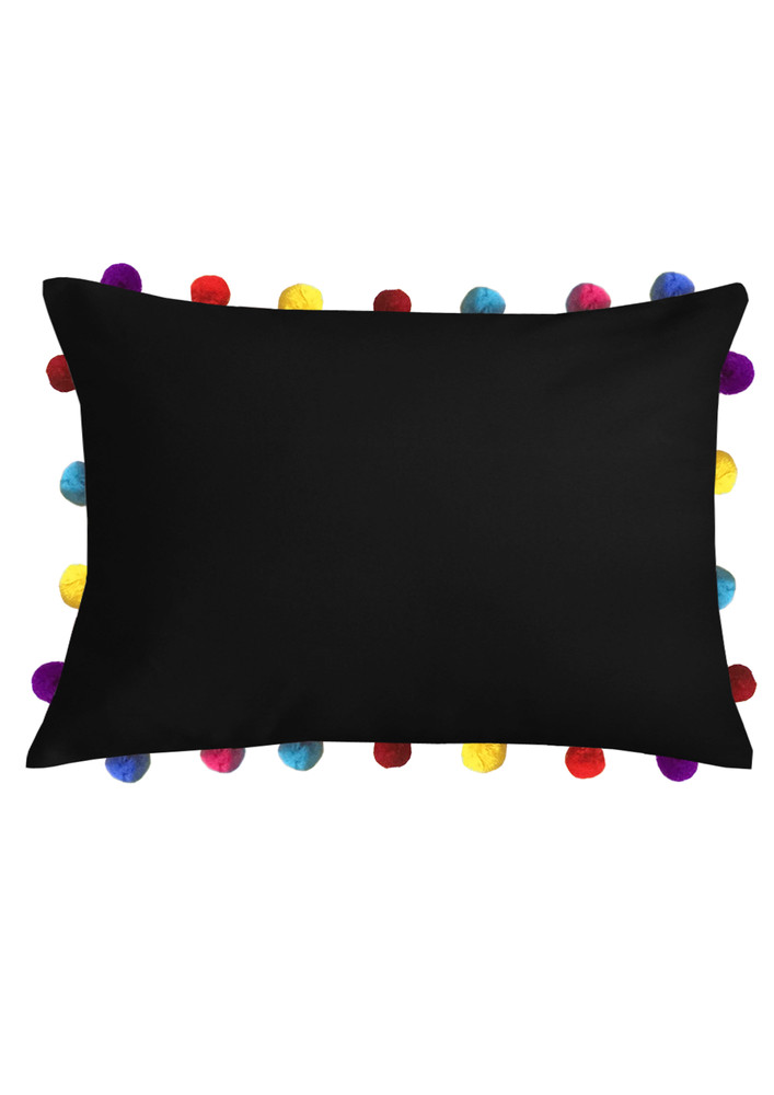 Lushomes Pirate Black Sofa Cushion Cover Online With Colorful Pom Pom (pack Of 1 Pc, 14 X 20 Inches)