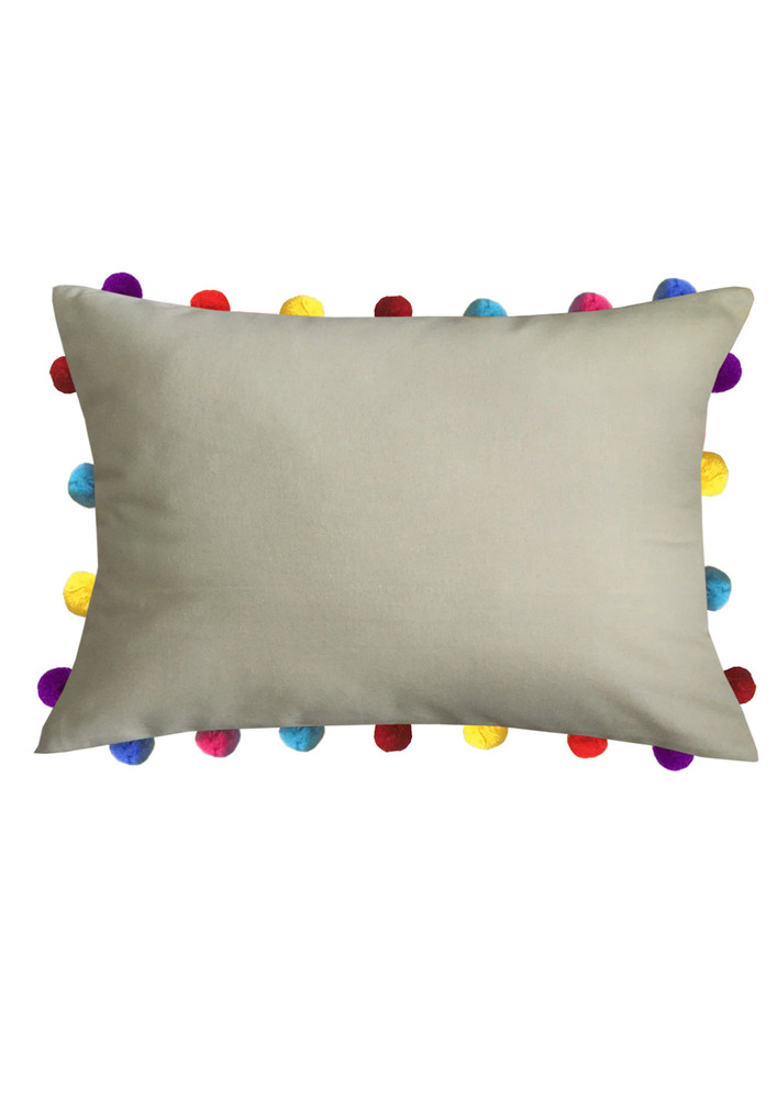 Lushomes Yellowsofa Cushion Cover Online With Colorful Pom Pom (pack Of 1 Pc, 14 X 20 Inches)
