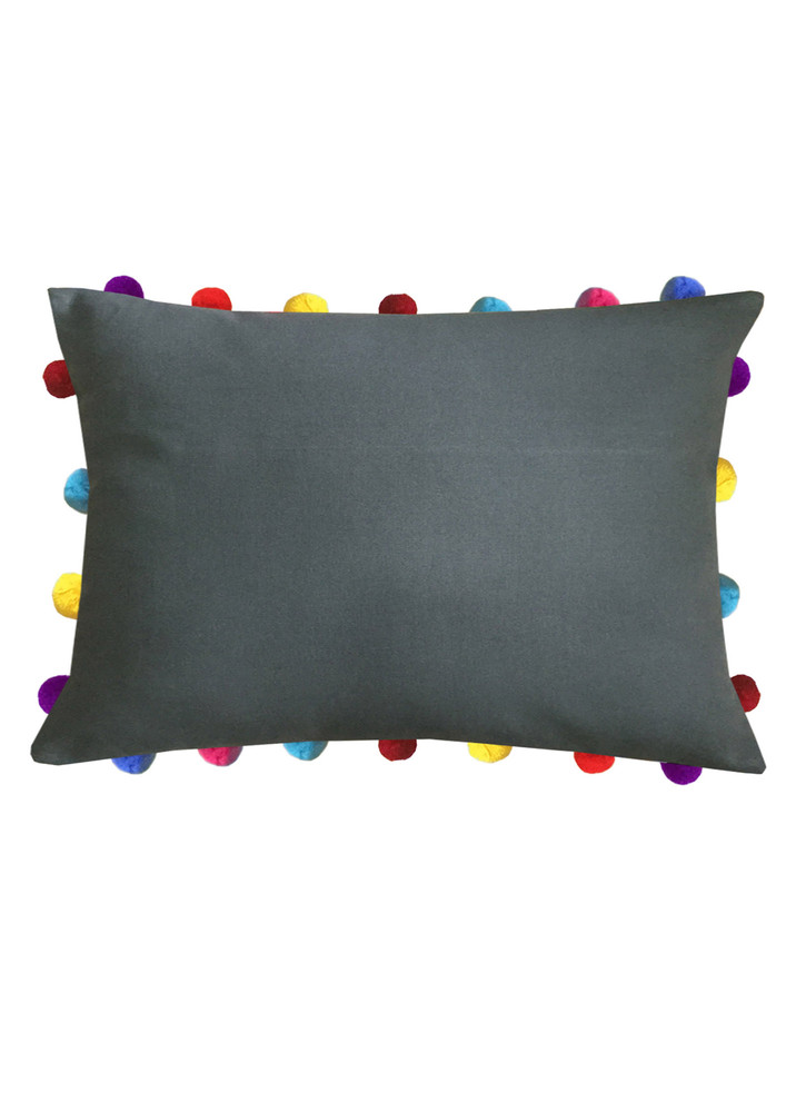 Lushomes Grey Sofa Cushion Cover Online With Colorful Pom Pom (pack Of 1 Pc, 14 X 20 Inches)