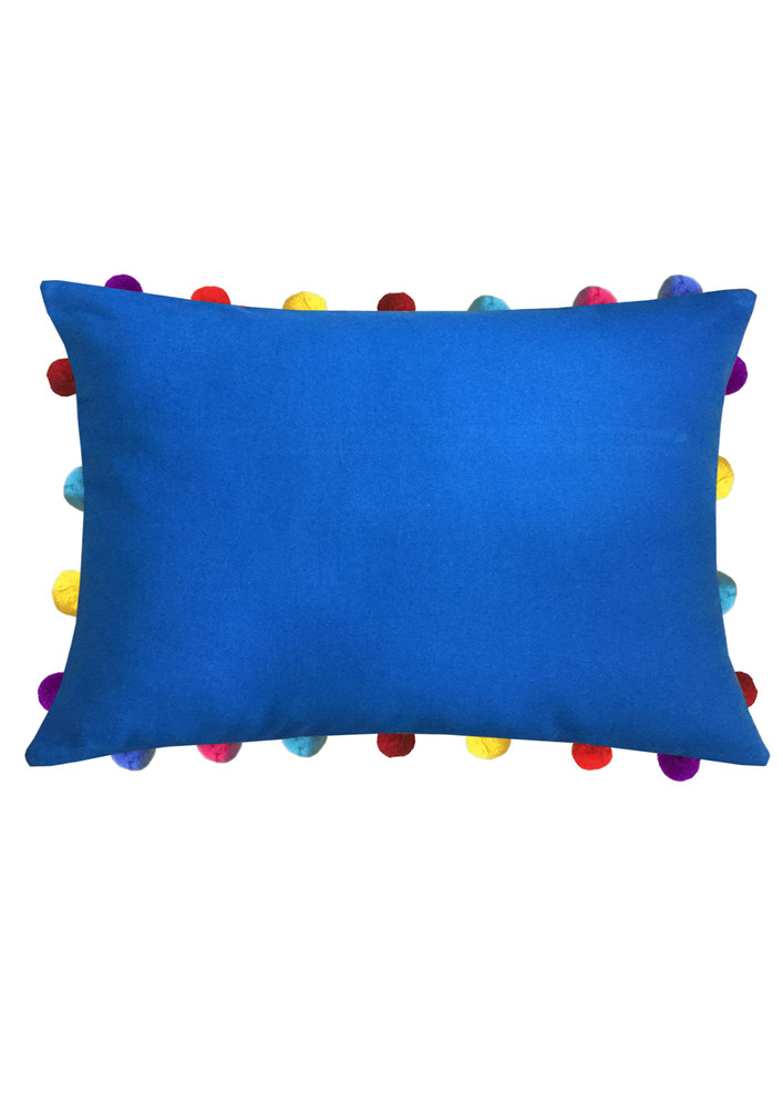 Lushomes Sky Blue Sofa Cushion Cover Online With Colorful Pom Pom (pack Of 1 Pc, 14 X 20 Inches)
