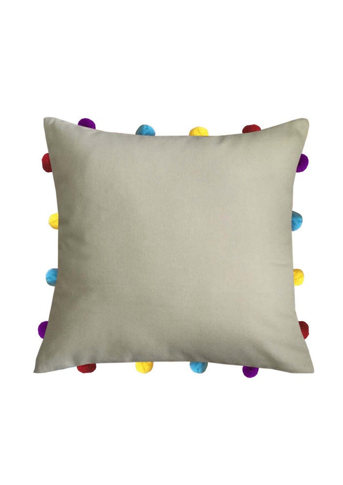 Lushomes Yellowsofa Cushion Cover Online With Colorful Pom Pom (pack Of 1 Pc, 14 X 14 Inches)
