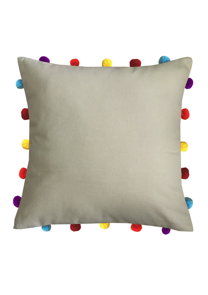 Lushomes Yellowsofa Cushion Cover Online With Colorful Pom Pom (pack Of 1 Pc, 16 X 16 Inches)
