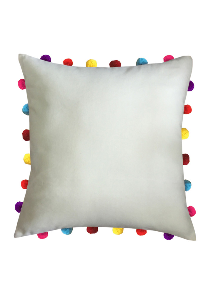 Lushomes Yellow Sofa Cushion Cover Online With Colorful Pom Pom (pack Of 1 Pc, 18 X 18 Inches)