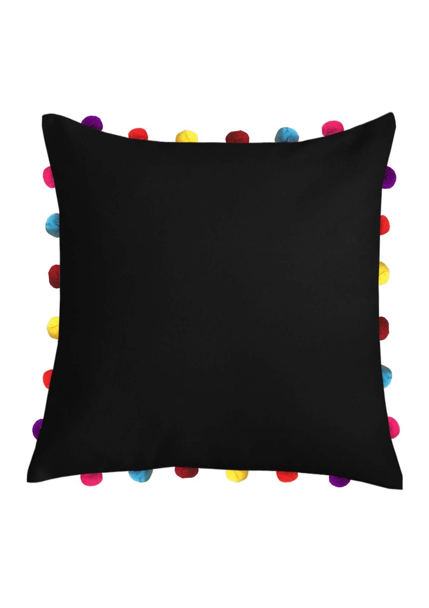 Lushomes Pirate Black Sofa Cushion Cover Online with Colorful Pom Pom (Pack of 1 pc, 18 x 18 inches)