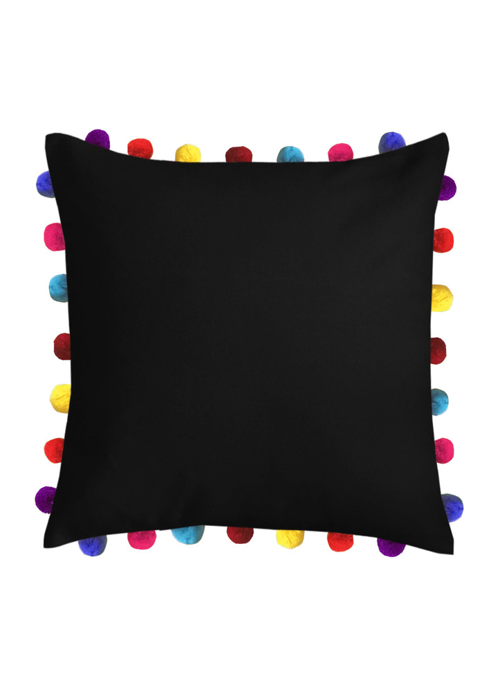 Lushomes Pirate Black Sofa Cushion Cover Online With Colorful Pom Pom (pack Of 1 Pc, 20 X 20 Inches)