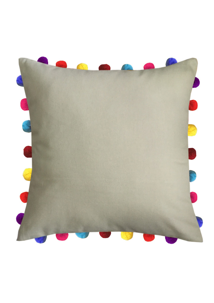 Lushomes Yellowsofa Cushion Cover Online With Colorful Pom Pom (pack Of 1 Pc, 20 X 20 Inches)