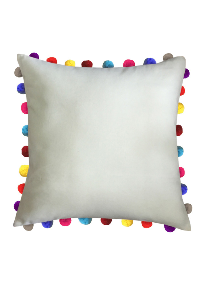 Lushomes Yellow Sofa Cushion Cover Online With Colorful Pom Pom (pack Of 1 Pc, 24 X 24 Inches)