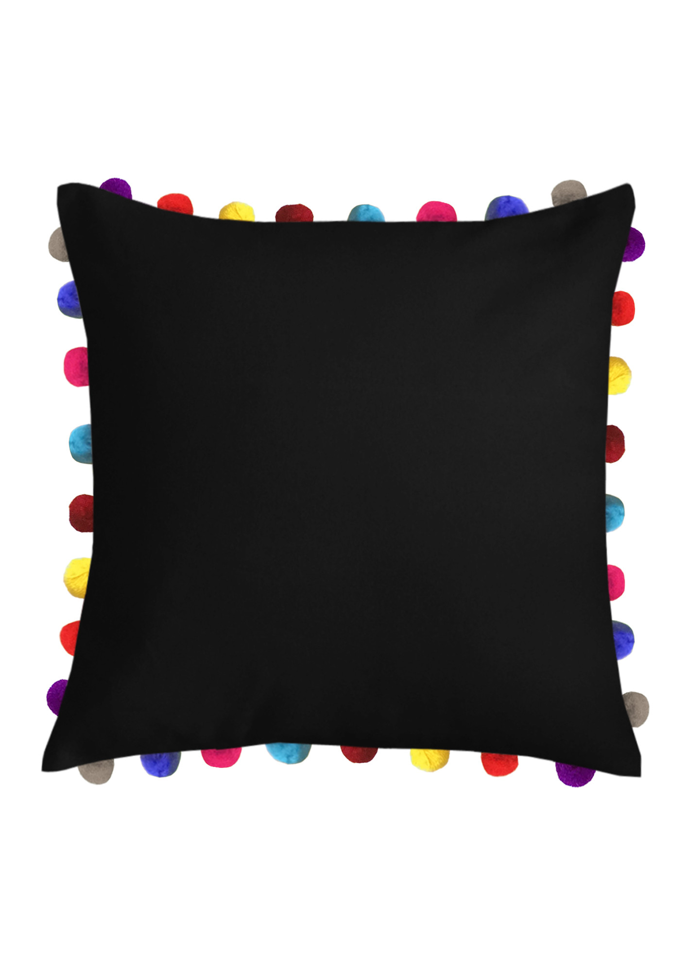 Lushomes Pirate Black Sofa Cushion Cover Online with Colorful Pom Pom (Pack of 1 Pc, 24 x 24 inches)