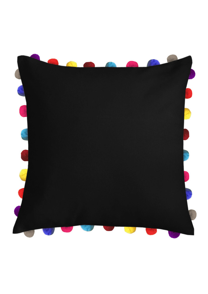Lushomes Pirate Black Sofa Cushion Cover Online With Colorful Pom Pom (pack Of 1 Pc, 24 X 24 Inches)