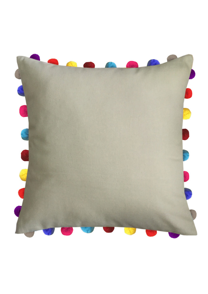 Lushomes YellowSofa Cushion Cover Online with Colorful Pom Pom (Pack of 1 Pc, 24 x 24 inches)