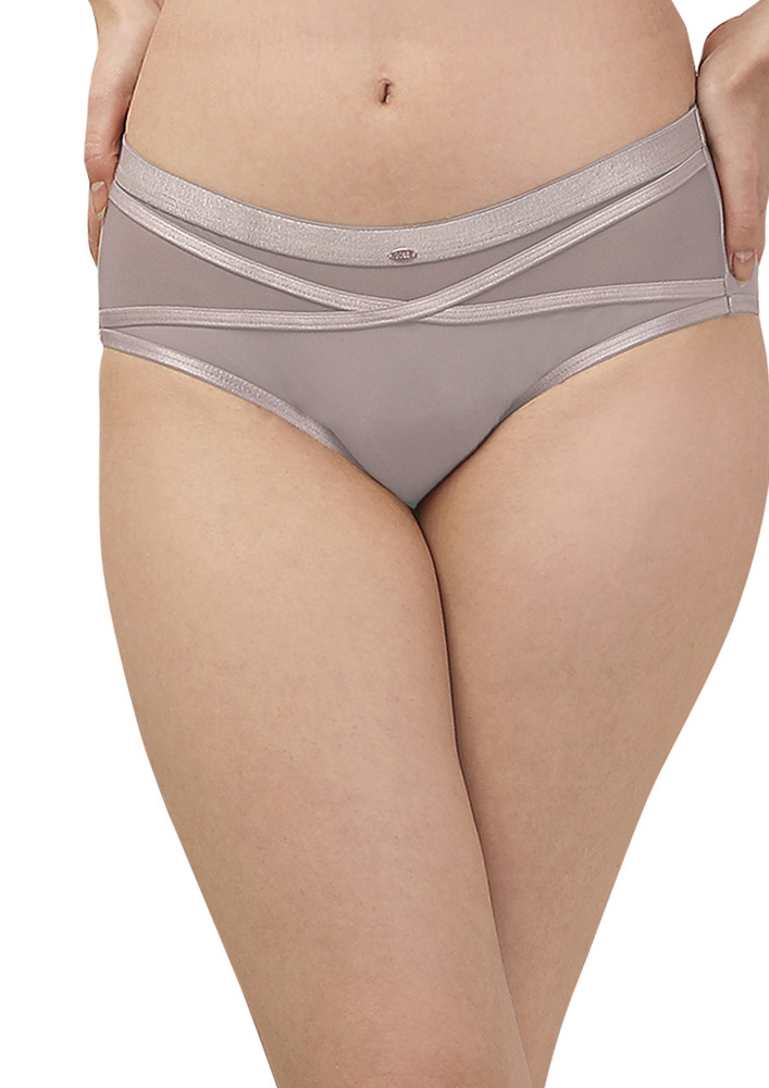 SOIE High Rise Full Coverage Panty with Mesh Detailing-BARK
