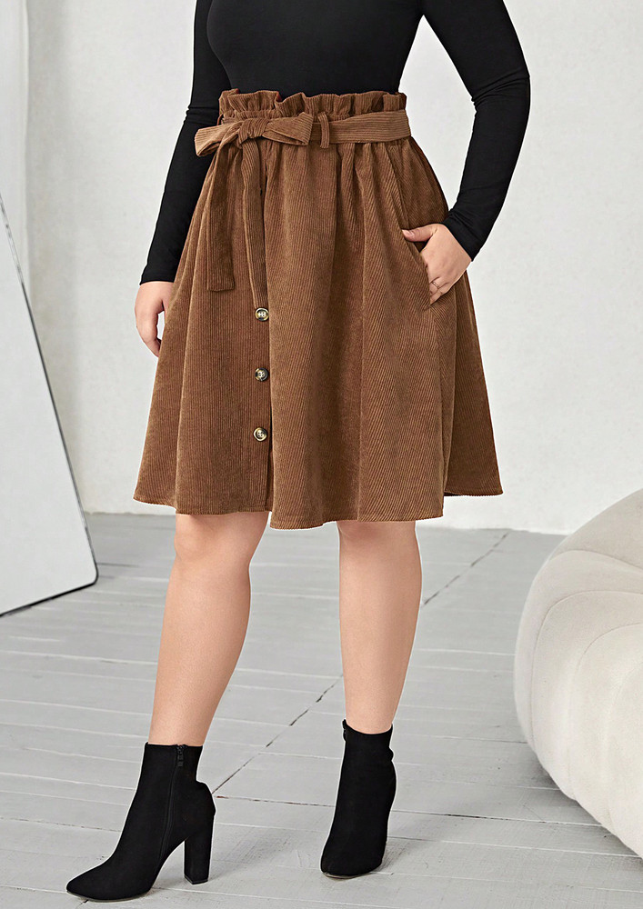 Mock Button Plus Size Short Skirt