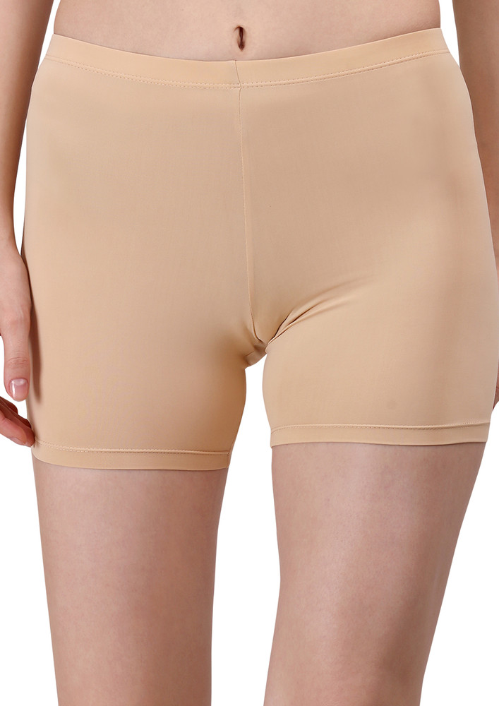 SOIE Solid Mid thigh length Cycling Shorts-Nude