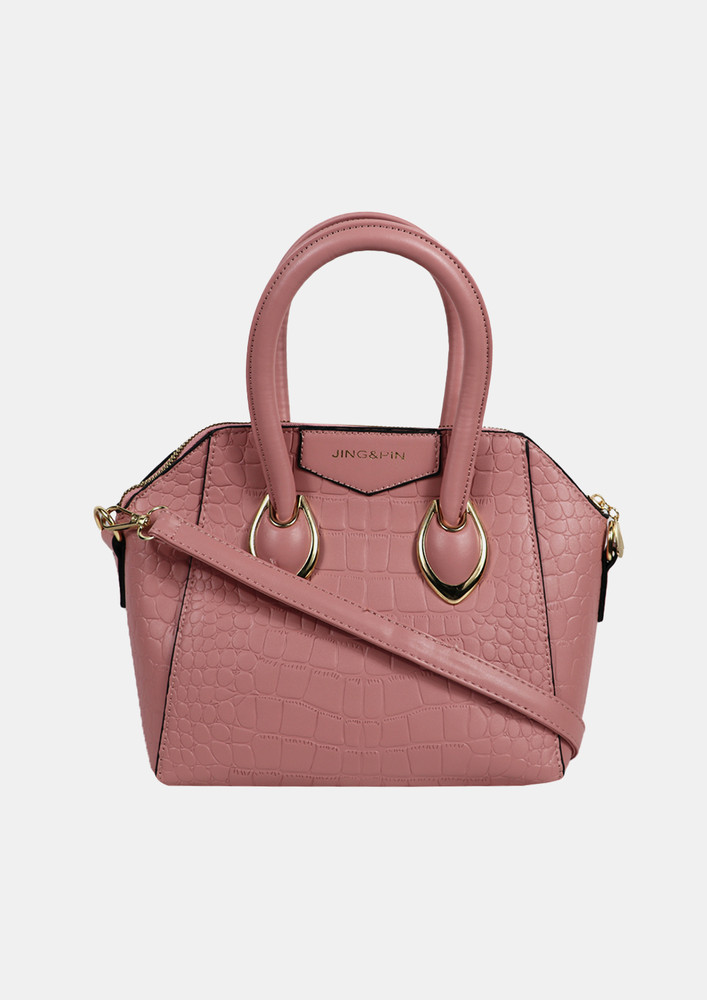 Pink Textured Pu Structured Sling Bag With Quilted