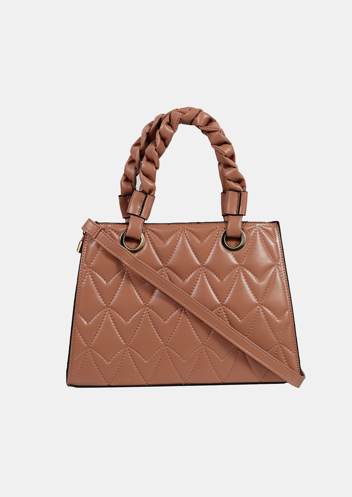 Peach Quilted Satchel Bag