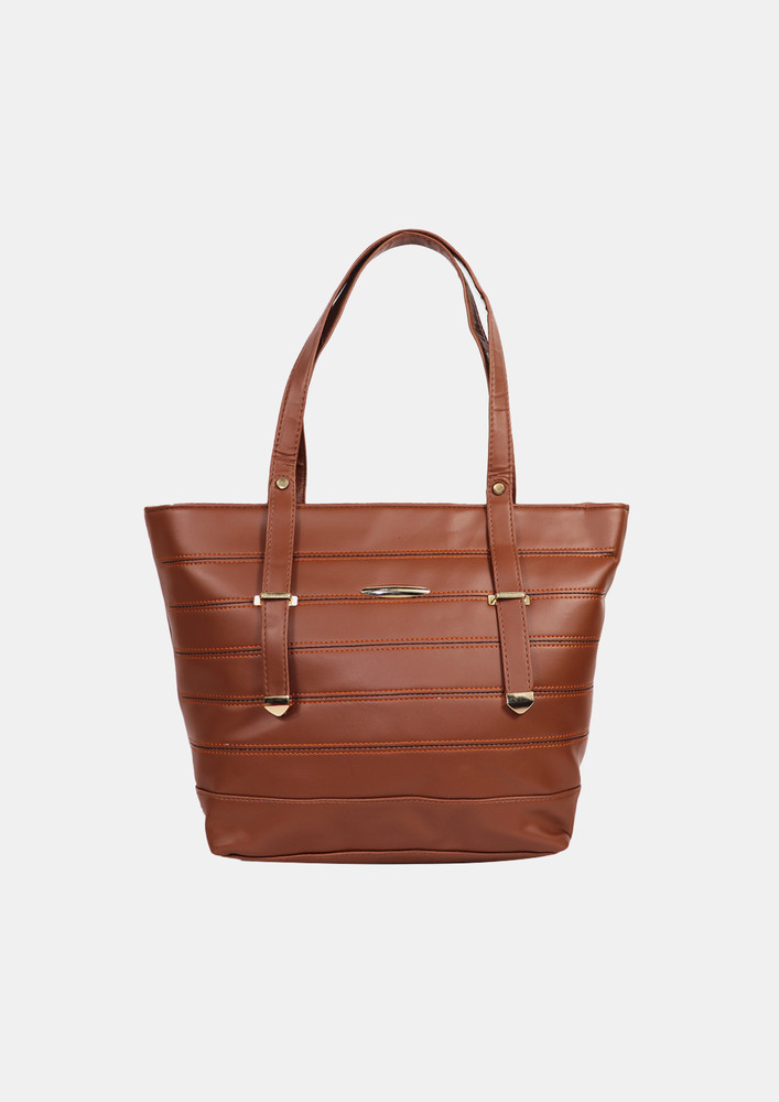 Brown Liner Textured Structured Shoulder Bag