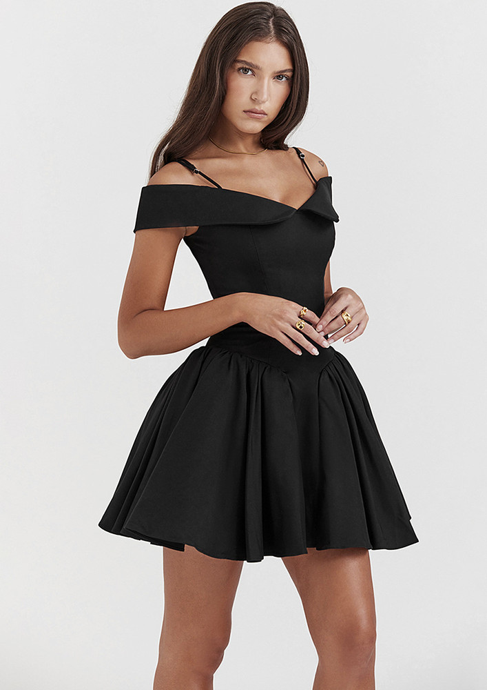 Black Cold-shoulder Short Dress