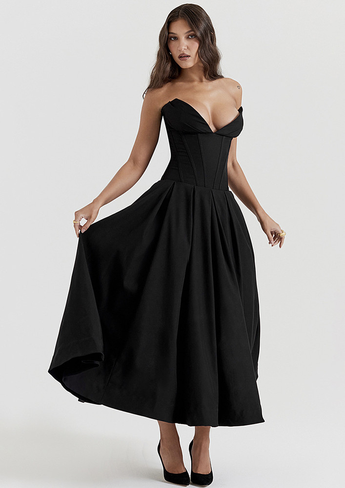 Black Backless Bandeau Dress