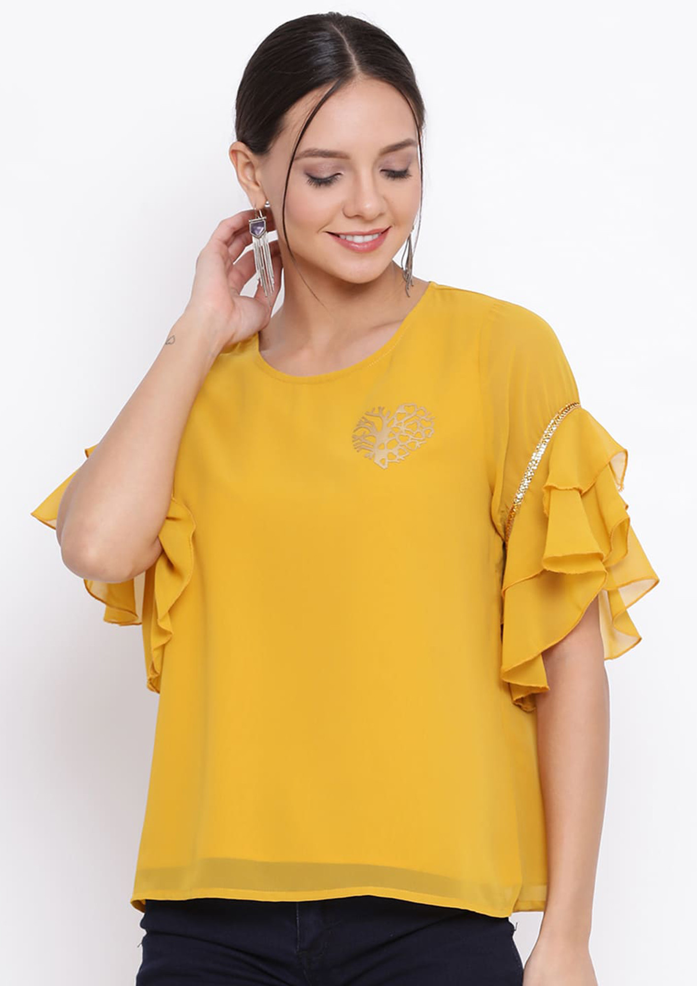 Draax Fashions Women Sunshine Yellow Embellished Top