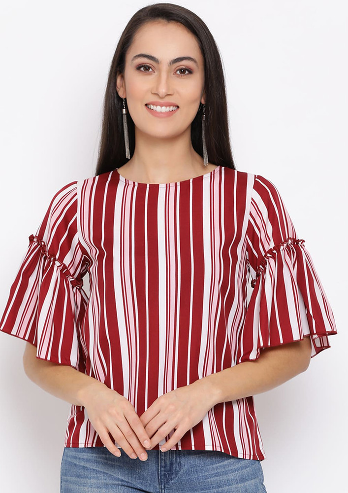 Draax Fashions Women Red And White Striped Regular Top