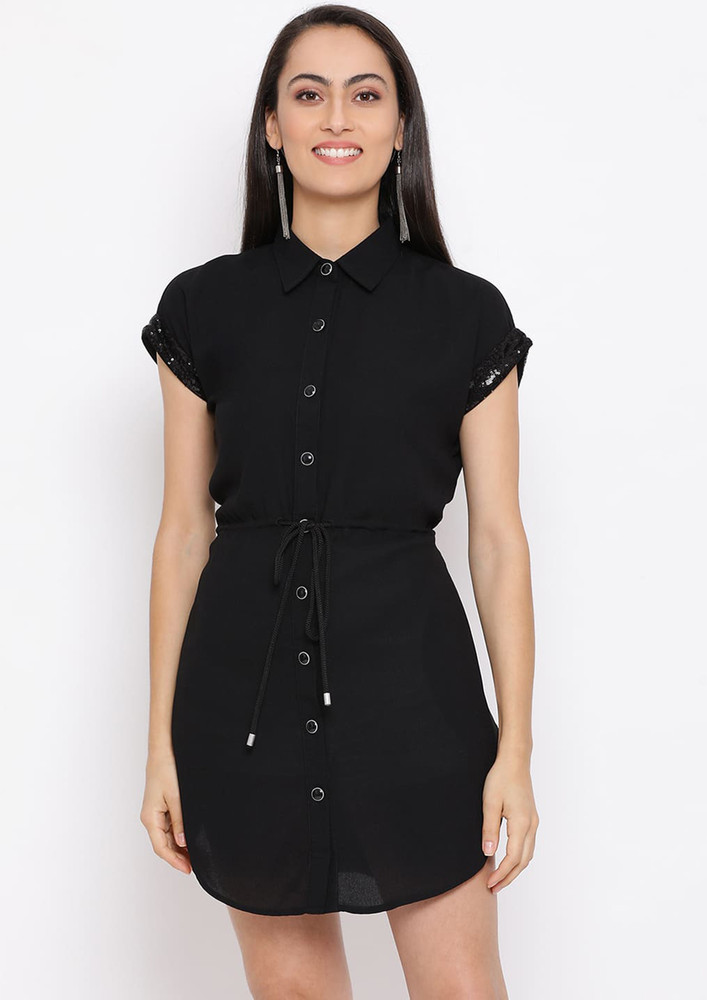 Draax Fashions Women Black Solid A-line Dress