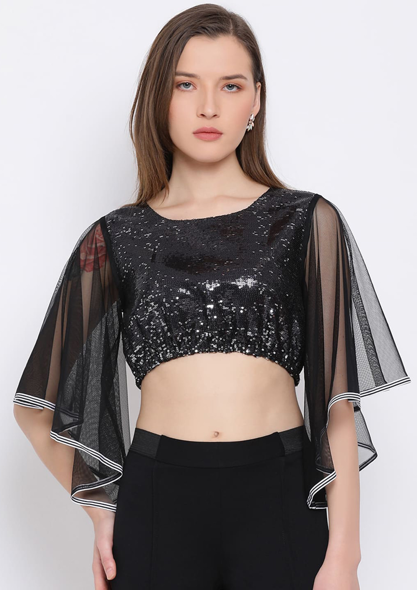 Draax Fashions Women Black Solid Shimmery Top