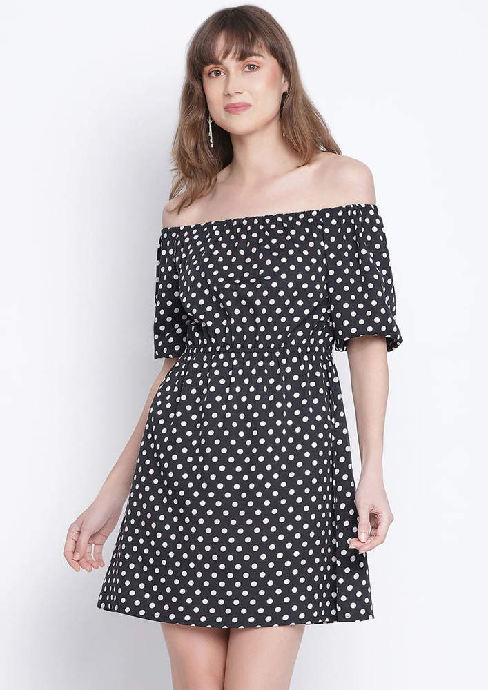 Draax Fashions Women Black Polka Dot A-line Dress