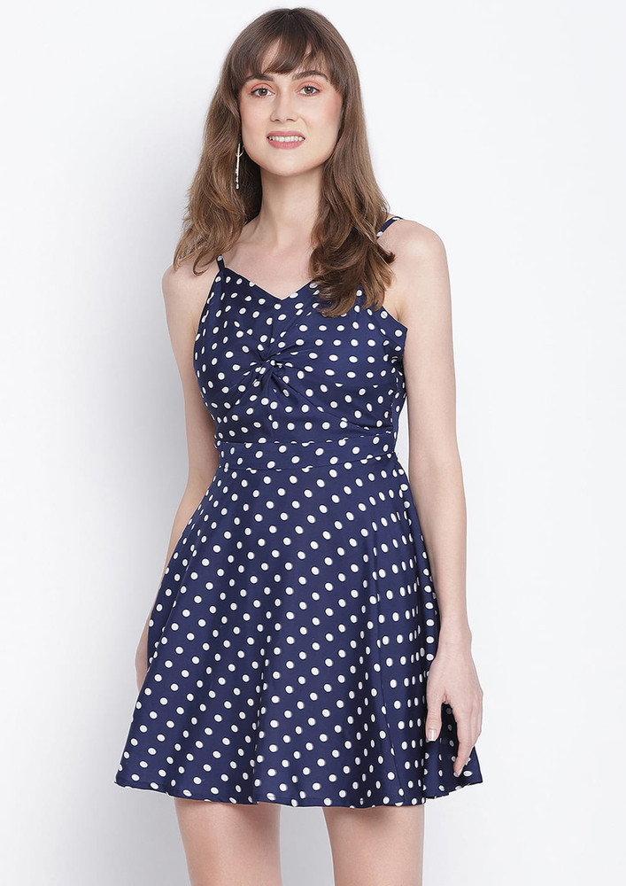 Draax Fashions Women Blue Polka Dot A-Line Dress
