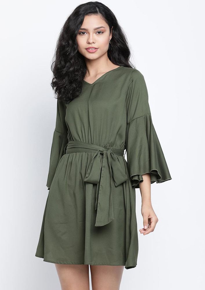 Draax Fashions Women Turquoise Green Solid Falre Dress