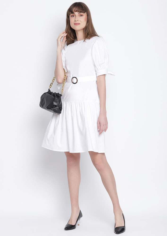 Draax Fashions Women Solid White A-Line Dress