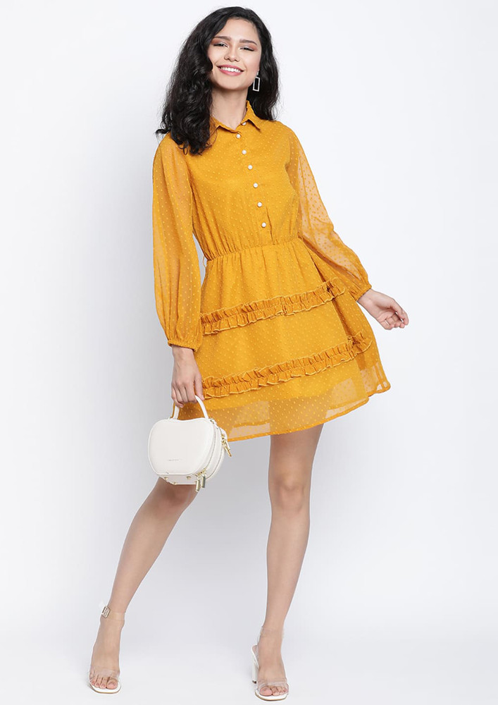 Draax Fashions Women Sunny Yellow Solid Embellished  Dress