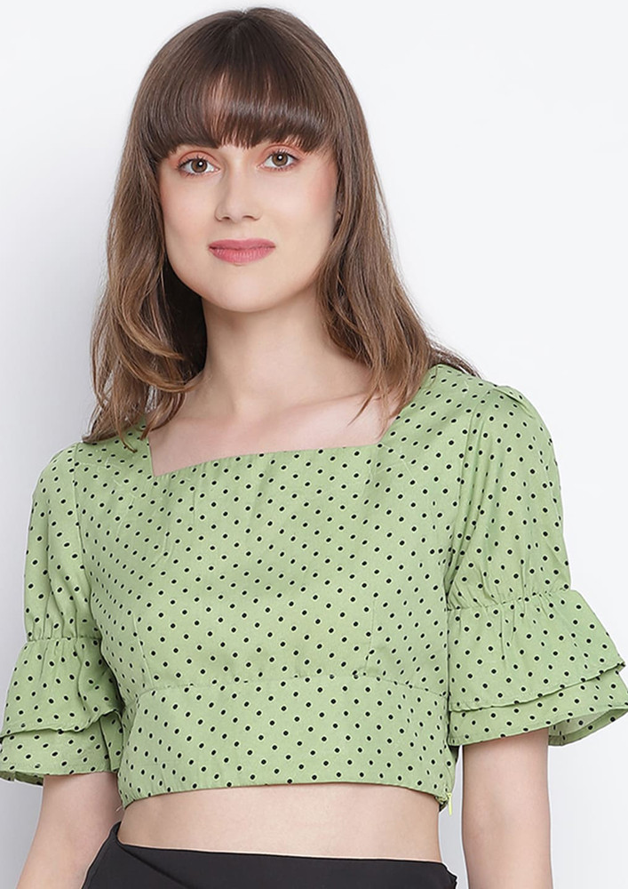 Draax Fashions Women Green Ruffled Crop Top