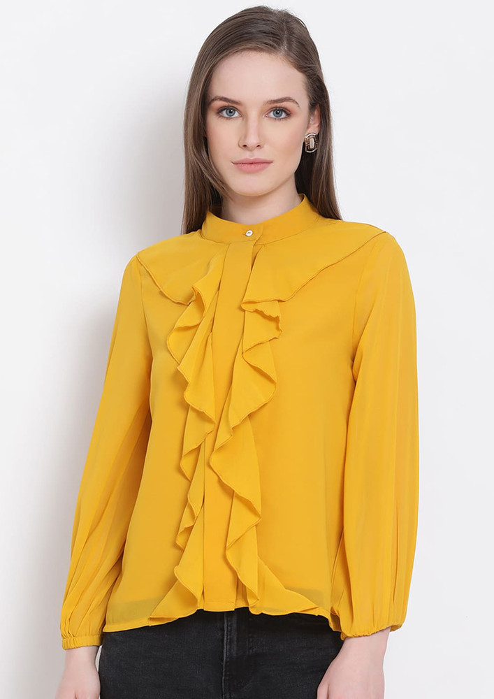 Draax Fashions Women Yellow Ruffle Top